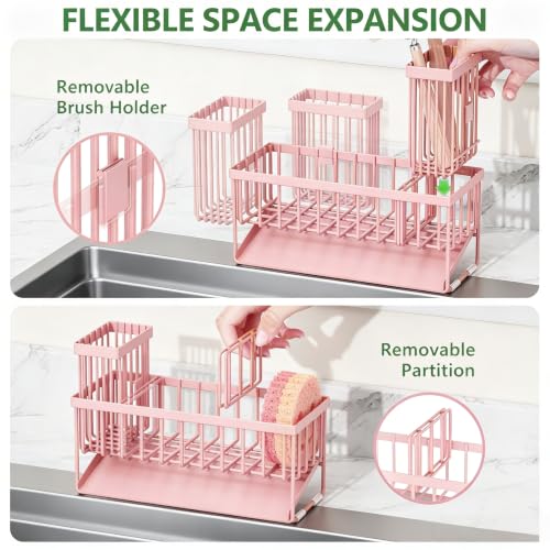 soap Dispenser (Pink Sponge Holder + Pink Bottle) - color: Pink Sponge Holder + Pink Bottle