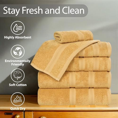 Superior Cotton Face Towel/Washcloth Set, Daily Use, Bathroom, Guest Room, Resort, Spa, Facial, Home Essentials, Soft Plush Absorbent Small Towels, Zero Twist, Smart Dry Collection, Set of 12, Gold - color: Gold, size: 12PC Face Towel