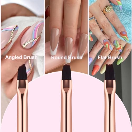 Nail Art Clean Up Brushes - 3Pcs Nail Art Brush Set with Flat/Oval/Fine Angled Gel Brush, Nail Extension Tool for Professional DIY Home Salon(Clear Pink) - color: Clear Pink