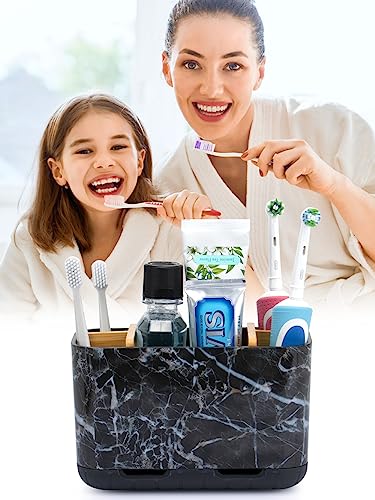 GFWARE Marble Toothbrush Holders, 5 Slots Bamboo Toothbrush and Toothpaste Holder for Bathroom Counter with Drainage, Kids Electric Toothbrush Organizer, Black Toothbrush Holders for Bathrooms - color: Marble-l