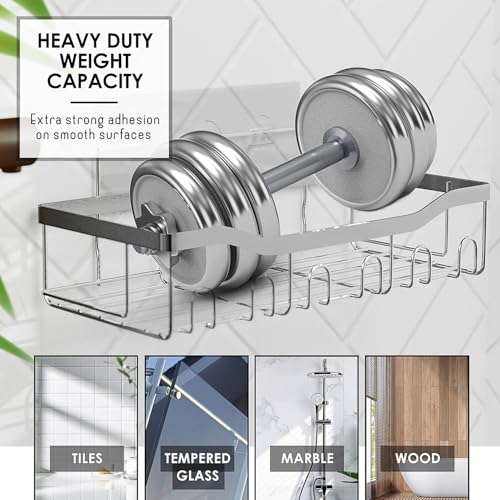 Clara Clark Bathroom Set - Grey Bathroom Accessories Set, 24PC Bathroom Accessory Set, Bathroom Sets with Shower Curtain Set, Adhesive Corner Shower Caddy Hanging & Soap Dispenser - color: Grey, size: Complete Set + Shower Caddy