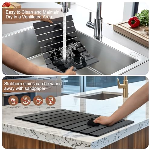 Stone Drying Mat for Kitchen Counter,24"x16" Large Dish Drying Mat,Stone Bath Mat,Quick Drying Fast Absorbent Diatomaceous Drying Matt Kitchen Counter for Dishes Bottles Cups Bathroom Any Countertop