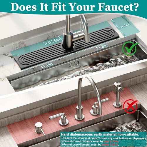 Stone Faucet Mat for Kitchen Sink - Quick Dry Diatomite Sink Splash Guard, Prevents Moisture Buildup & Water Stains, Water Absorbing Stone Tray for Bathroom Countertop (Dark Gray, 23.6" x 4") - color: Dark Gray, size: 23.6" x 4"