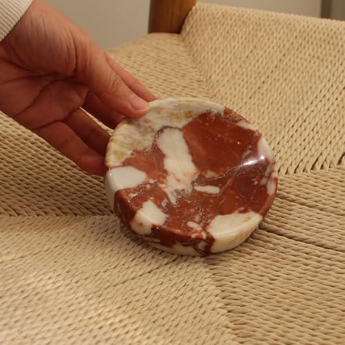 Natural Calacatta Red Marble Soap Dish, Round Small Jewelry Dish, Sponge Holder for Bathroom, Kitchen - color: Calacatta Red