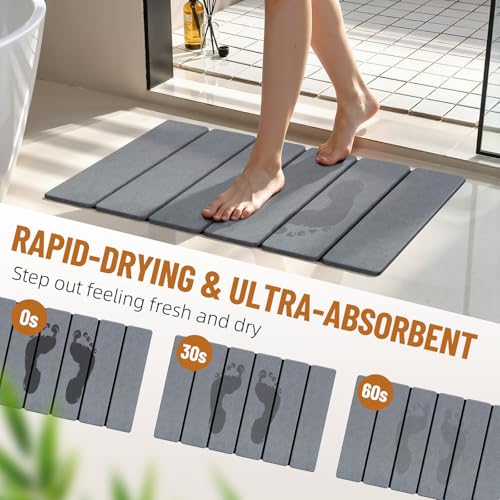Luxspire Stone Bath Mat Foldable, Quick Drying Diatomaceous Earth Bath Mat for Bathroom, Large Bathroom Rug with Non-Slip Rubber Base, Easy Clean Accessories Outside Shower, 24 x 16 in, Dark Gray - color: A-dark Gray