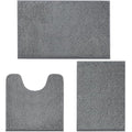 LINLA 3 Pieces Bathroom Rug Set, Absorbent Non Slip Chenille Bath mat, Thick Plush Chenille Carpet Mats Set,Washable Dry Quickly with U-Shaped Toilet Mat for Tub, Shower（Grey） - color: Grey