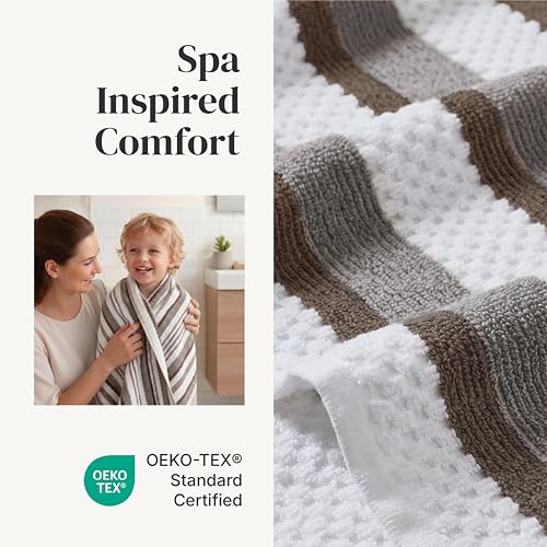 Modern Threads Pax 6-Piece Reversible Yarn Dyed Jacquard Towel Set - Bath Towels, Hand Towels, & Washcloths - Super Absorbent & Quick Dry - 100% Combed Cotton, Khaki - color: Brown, style: Wide Stripe