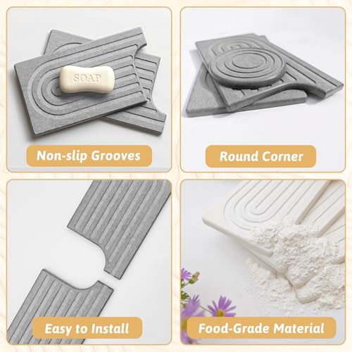 Stone Faucet Mat For Kitchen Sink, 18" Diatomite Fast Drying Stone Kitchen Sink Mat, Super Absorbent, Sink Stone Quick Dry Around Faucet, Stone Sink Splash Guard For Bathroom, Zen Gift, Light Grey - size: 18" x 5"