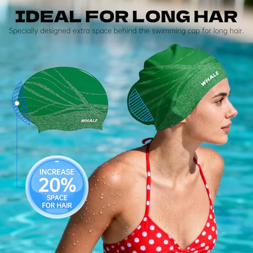 WHALE Extra Large Swim Cap Designed for Men and Women with Thick, Long Hair, Hair Extensions Or Afro-Textured Hair Long-Hair Swim Cap Highly Waterproof to Keep Hair Dry - color: Green