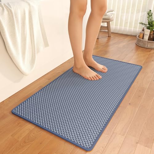 YDKGL Bathroom Rugs Non Slip, Extra Soft Absorbent Quick Dry Bath Mats, Foam Weave Texture Thin Bath Rugs Washable with Rubber Backing, 24" x 48“ - color: Blue, size: 24"x 48"