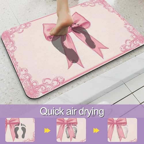 Pink Bow Bathroom Rugs, Fast-Absorbing Bath Mat, Quick-Dry Non-Slip Thin Rug for Bathroom Floor Kitchen 17"x30" - color: Pink Bow