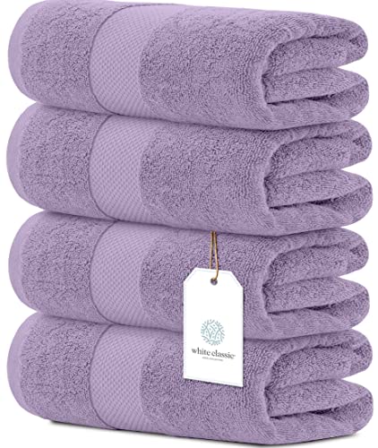 White Classic Luxury Bath Towels Set of 4 Large - 700 GSM Cotton Ultra Soft Bath Towels 27x54 | Highly Absorbent and Quick Dry | Hotel Towels for Bathroom Luxury, Plush Shower Towels, Lavender - color: 16: Lavender