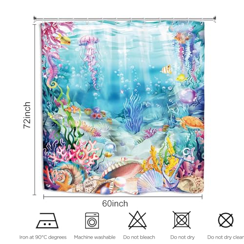 Ocean Sea Underwater Shower Curtain 60Wx72L Inch Undersea Nautical Jellyfish Seahorse Coral Shell Marine Beach Bathroom Set Accessories Decor with 12 Pack Hooks - color: Colorful Underwater, size: 60"W x 72"L (Pack of 1)