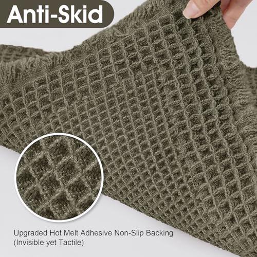 Upgraded Waffle Bath Mat Set 2 Piece Greyish Green-Bordered, Super Absorbent Non-Slip Quick Dry Bathroom Rugs with Tassels, Machine Washable Ultra Soft Boho Bath Rugs, Toilet Mats Boho Farmhouse Decor - color: Greyish Green, size: 24"x17"+5'x2'