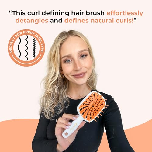 FHI Heat UNbrush Plus — Curly Hair Brush for Gentle & Effective Detangling on Wet or Dry Fragile Hair Types — Detangler Brush w/ 84 UltraFlex Bristles, Ultra-light, Vented, Anti Static Hairbrush - color: Orange Sherbet