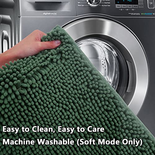 BOANKODU Bathroom Rugs Sets 2 Piece, Extra Soft Chenille Bath Mat Absorbent Bathroom Rug, Bathroom Mat with PVC Non-Slip Bottom, Machine Washable Bath Rugs (32x20 Inch + 24x16 Inch, Dark Green) - color: Dark Green, size: 16" x 24" + 20" x 32" (Rectangular
