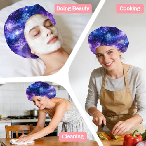 Starry Sky Reusable Shower Cap Milky Way Double Layer Waterproof Shower Caps Large Elastic Hair Cover Adjustable Hair - Drying Caps for Woman Man Bath SPA Travel One Size Fits Most - color: Starry Sky