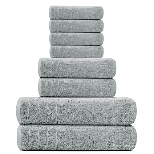 Tens Towels Pack of 8 Towels Set, 2 Extra Large Bath, 2 Hand, 4 Washcloths, 100% Cotton, Lighter Weight, Quicker to Dry, Super Absorbent, Perfect for Bathroom, Cool Grey - color: Cool Grey