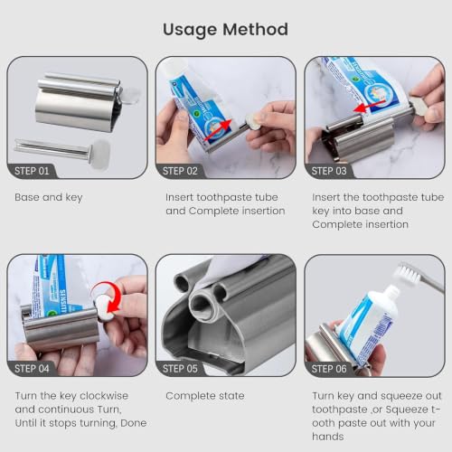 LOVEINUSA Toothpaste Tube Squeezer Dispenser, 3 PCS Toothpaste Roller | Squeezer Tool Metal Stainless Steel Tooth, Paste Holder for Bathroom, Silver - color: Silver