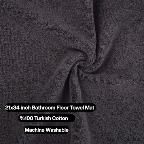 Turkish Cotton Bath Mat Set of 2-100% Turkish Cotton 21x34 inch Bathroom Floor Towel Mat (Not Rug) - Absorbent 900 GSM Hotel Spa Quality Floor Towels - Machine Washable Quick Dry - color: Anthracite (Zen Design)