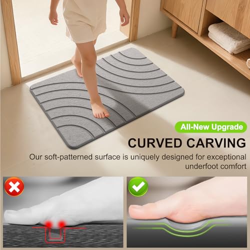 Stone Bath Mat for Bathroom Quick Drying Shower Mats Super Absorbent Diatomaceous Earth Stone Mats, Easy to Clean & Odorless, 23.6 × 15.5 Inch Grey - color: Grey Rectangular