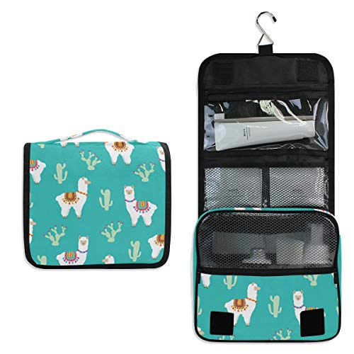 senya Hanging Travel Toiletry Bag Kit Makeup Case Cosmetics Organizer for Men Women - color: Llama Alpaca And Cactus
