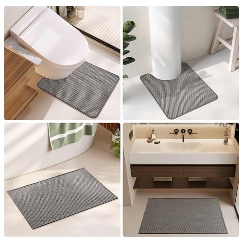 TYUU Bathroom Rugs Non Slip Washable, Super Absorbent Thin Bath Mat Quick Dry Low Pile Bathroom Rug, Dark Grey 24"x47" - color: Dark Grey, size: 2' X 3'11" (Rectangular)