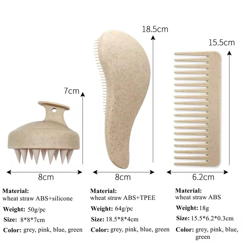 3-in-1 Hair Care Set – Detangling Brush, Wide Tooth Comb & Scalp Massager Brush | Reduces Breakage, Stimulates Scalp & Promotes Healthy Hair Growth – for Curly, Coily, Natural & Straight Hair(Beige) - color: Beige