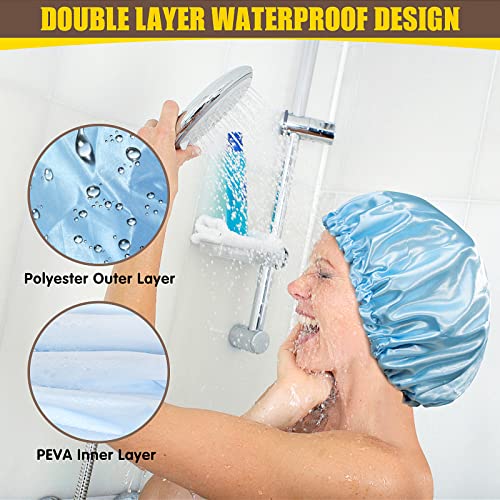 Fishent Shower Cap, 4 Packs Reusable Adjustable Double Layer Waterproof shower Caps for Women, Waterproof Bathing Shower Hat Hair Cap for Adult and Kids (Solid, Medium) - color: Solid, size: Medium