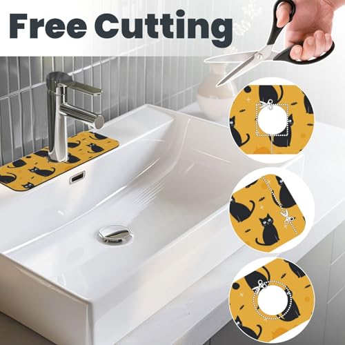 Kitchen Sink Splash Guard Faucet Mat, Black Cats Bat Diatom Mud Absorbent Draining Mat For Kitchen Sink Bathroom - color: Black Cats Bat, size: One Size
