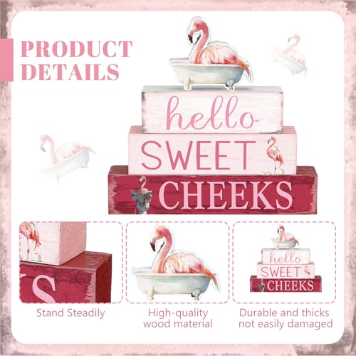 Cinnvoice 4 Pcs Flamingo Bathroom Decor Farmhouse Bathroom Decoration Hello Sweet Cheeks Table Centerpiece Gift for Christmas Valentines Back to School - style: Flamingo Hello Sweet Cheeks
