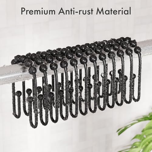AmazerBath Shower Curtain Hooks Rings, Metal Shower Curtain Rings, Black Shower Curtain Hooks Rust Proof Double Hook Shower Hooks for Shower Curtain and Liner, Shower Rod Hooks Bathroom 12Pcs - color: Matte Black, style: Modern