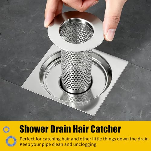 Bathroom Sink Drain Strainer, Bathtub Drain Hair Catcher, 304 Stainless Steel Shower Drain, Deep Basket Cover, Anti-Clog for Pet Hair, Universal Tub Drain Filter - size: Large