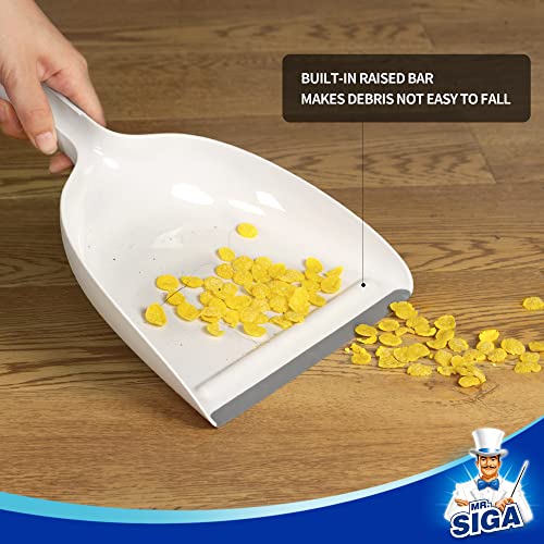 MR.SIGA Dustpan and Brush Set, Portable Cleaning Brush and Dustpan Combo with Bamboo Handle, White, 1 Set - color: White