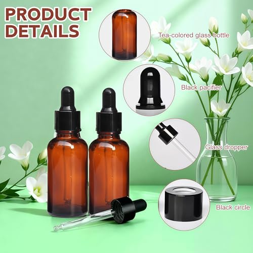 erioctry 5ML/10ML Amber Glass Essential Oil Bottles and Eyed Dropper Black Caps Makeup Cosmetic Sample Container Boxes of Glass for Essential Oil Aromatherapy Use(Pack of 12) (10ML) - size: 10ML