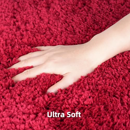 3 Pieces Luxury Bathroom Rug Set with U-Shaped Toilet Rug, Non-Slip Rubber Bottom, Thick Microfiber Fluffy Plush, Water Absorption, Quick Dry, Ultra Soft, Bath Mats for Bathroom, Tub(Dark Red) - color: Dark Red