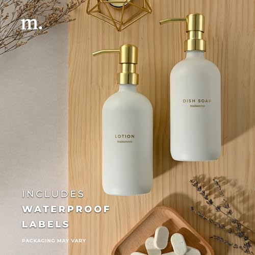 MaisoNovo Soap Dispenser 1-Piece Set | 16.9oz White Bottles with Gold Stainless Steel Pump Core - color: White/Gold