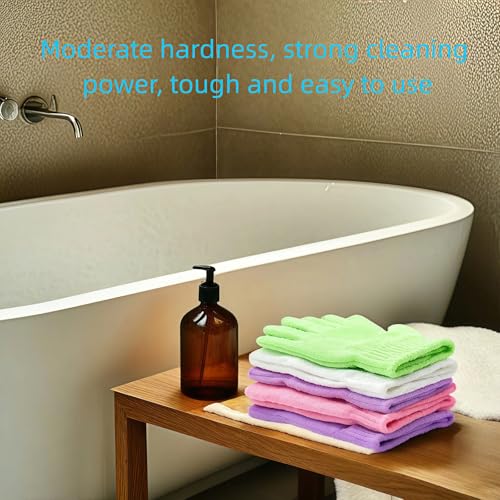 4 Pairs Exfoliating Bath Gloves, Nylon Double Sided Exfoliating Gloves for Beauty, Spa, Massage, Skin Shower, Body Scrubber Bathing Accessories