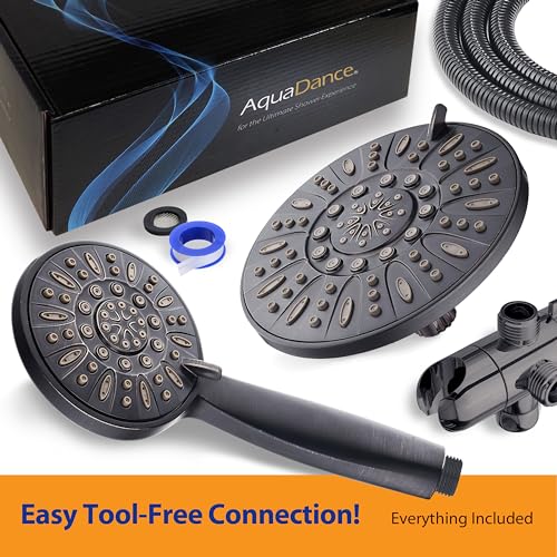 AquaDance 7" Premium High Pressure 3-Way Rainfall Combo with Stainless Steel Hose – Enjoy Luxurious 6-setting Rain Shower Head and Hand Held Shower Separately or Together – Oil Rubbed Bronze Finish - color: Oil Rubbed Bronze, style: 2.5 Gallons Per Minute