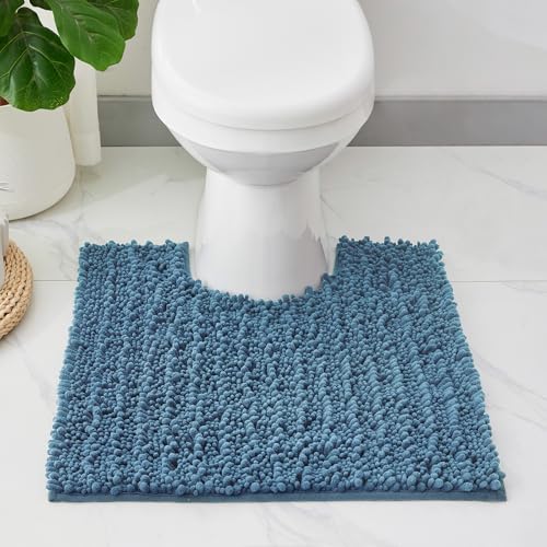 ILANGO Toilet Rugs U Shaped Light Blue 24x24 Bathroom Rugs,Extra Soft Absorbent Chenille Bath Rugs,Thick Non-Slip Shaggy Bath Mat,Machine Washable Quick Dry Bath Mats for Toilet Contour - color: Light Blue, size: 24"×24" Toilet Rug