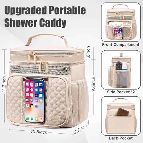 Large Leather Toiletry Bag for Women Men,Bathroom Bag,Water Resistant Shower Bag,Makeup Bag,Portable Shower Caddy for College Dorm,Hanging Travel Toiletry Bag with Transparent Waterproof Phone Pocket - color: Cream White Leather
