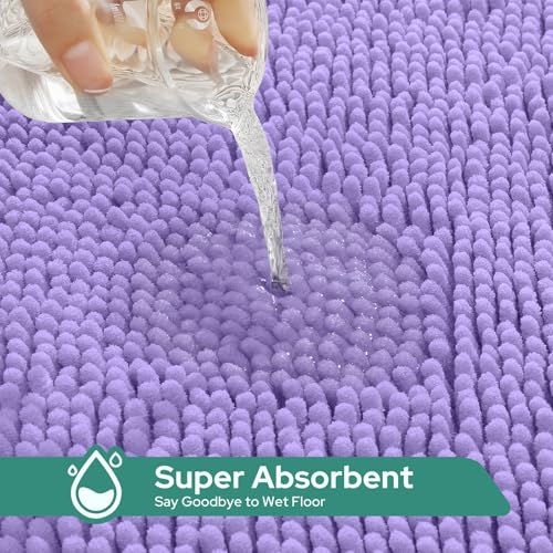 HOMEIDEAS 3 Pieces Light Purple Bathroom Rugs Set, Ultra Soft Non Slip Bath Rug and Absorbent Chenille Bath Mat, Includes U-Shaped Contour Rug, Bath Mat and Toilet Lid Cover, Perfect for Bathroom, Tub - color: Light Purple, size: 20"x32"+U 20"x24"+Cover 1