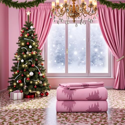 2 Pack Christmas Tree Hand Towels 100% Cotton Jacquard Holiday Kitchen Dish Towels Retro Neutral Pink Bathroom Towels Set Gift Seasonal Xmas Winter Bathroom Decor (Pink Christmas Tree) - color: Pink Christmas Tree