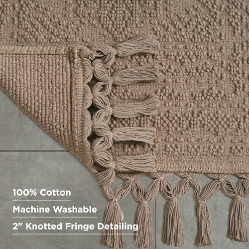 French Connection Nellore Bathroom Rugs, Woven and Beaded Bathroom Mats, Durable Non-Slip Bath Rugs, Thick BathMats, 17'' x 28'', Light Brown (FCB020920) - color: Light Brown, size: 1'5" x 2'4" (Rectangular)