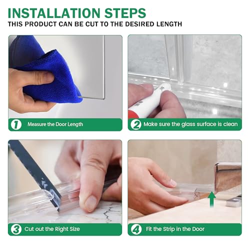 Shower Door Bottom Seal with Sweep 2Pack, 39"(990mm) Length PVC Clear Strips for 3/8"(10mm) Thick Frameless Glass Door, to Stop Water Leaking - size: 39 inch long,for 10mm glass