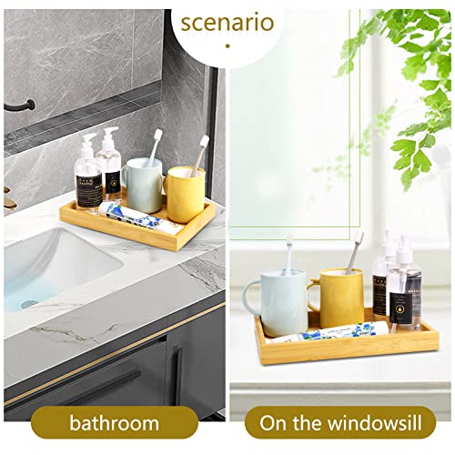 Natural Bamboo Vanity Tray, Sink Tray, Smooth and Thick Wooden Tray for Toilet Tank and Bathroom Counter Top, Kitchen Decor Wood Holder and SPA Home, 11.5x7.6x1.2 inches - size: 11.3" x 7.6" x 1.2"