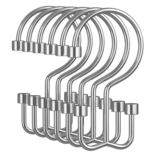 Amazer Chrome Shower Curtain Hooks, 12PCS Minimalist Simple Double Shower Curtain Rings, Rust-Resistant Metal Shower Hooks, Cylinders Shower Rings for Bathroom Shower Rods Curtains - color: Chrome, style: Cylinders - Double Hooks