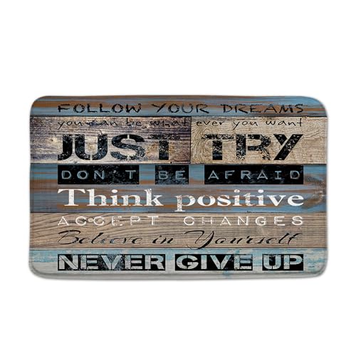 Inspirational Quote Bathroom Rugs Motivational Word Proverb Rustic Wooden Plank Blue Brown Vintage Barn Door Country Farmhouse Bath Mat Bedroom Kitchen Toilet Floor Doormat 17.8x29.5 - color: Brown, size: 17.8x29.5