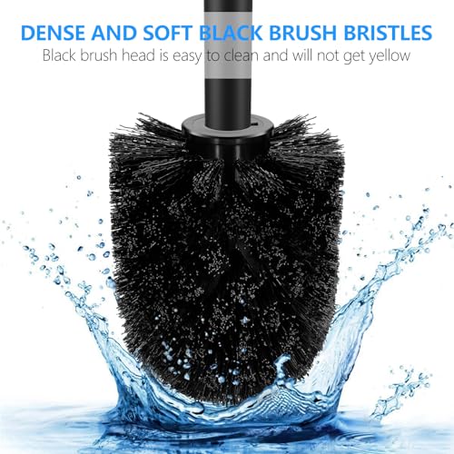 SetSail Toilet Brush, Compact Size Toilet Bowl Brush and Holder Toilet Brushes for Bathroom with Stainless Steel Handle Toilet Cleaner Brush with Durable Scrubbing Bristles, Splash-Proof - color: Black, size: 1 pack