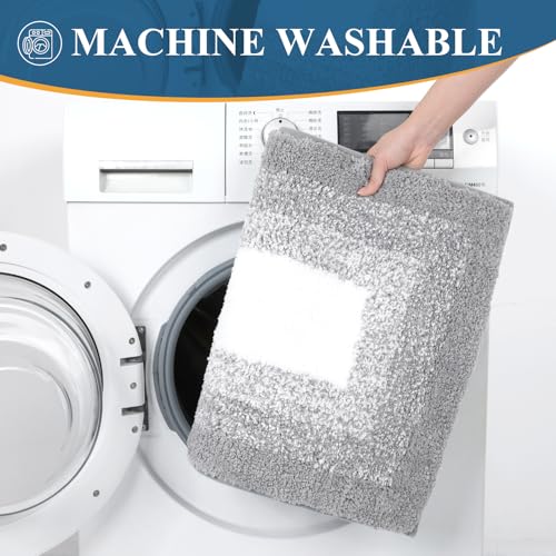 Bsmathom Bathroom Rugs Sets 3 Piece, Non-Slip Absorbent Bath Mats, Plush Shaggy Microfiber Bath Rug with U-Shaped Contour Toilet Mat Machine Washable, Light Grey - color: Light Grey, size: 18"x26"+18"x48"+U Shape 20"x24"